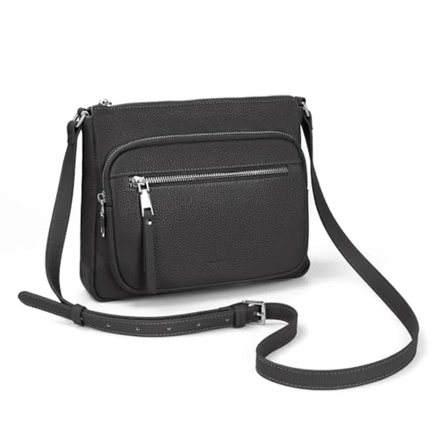 

Genuine Leather Crossbody Bags for Women Medium Size RFID Blocking Leather Purse for Women with Multi Zip Pockets