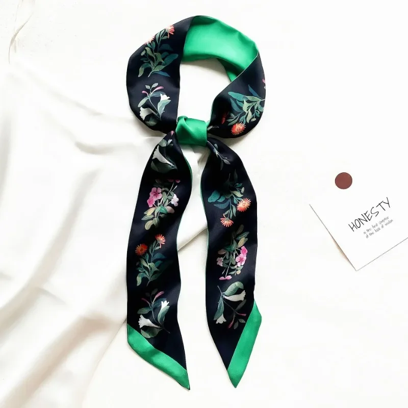 130CM New Korean Version Fresh And Original Style Flower Bird Women\'s Decoration Ribbon Hair Band Small Scarf Neck Scarf