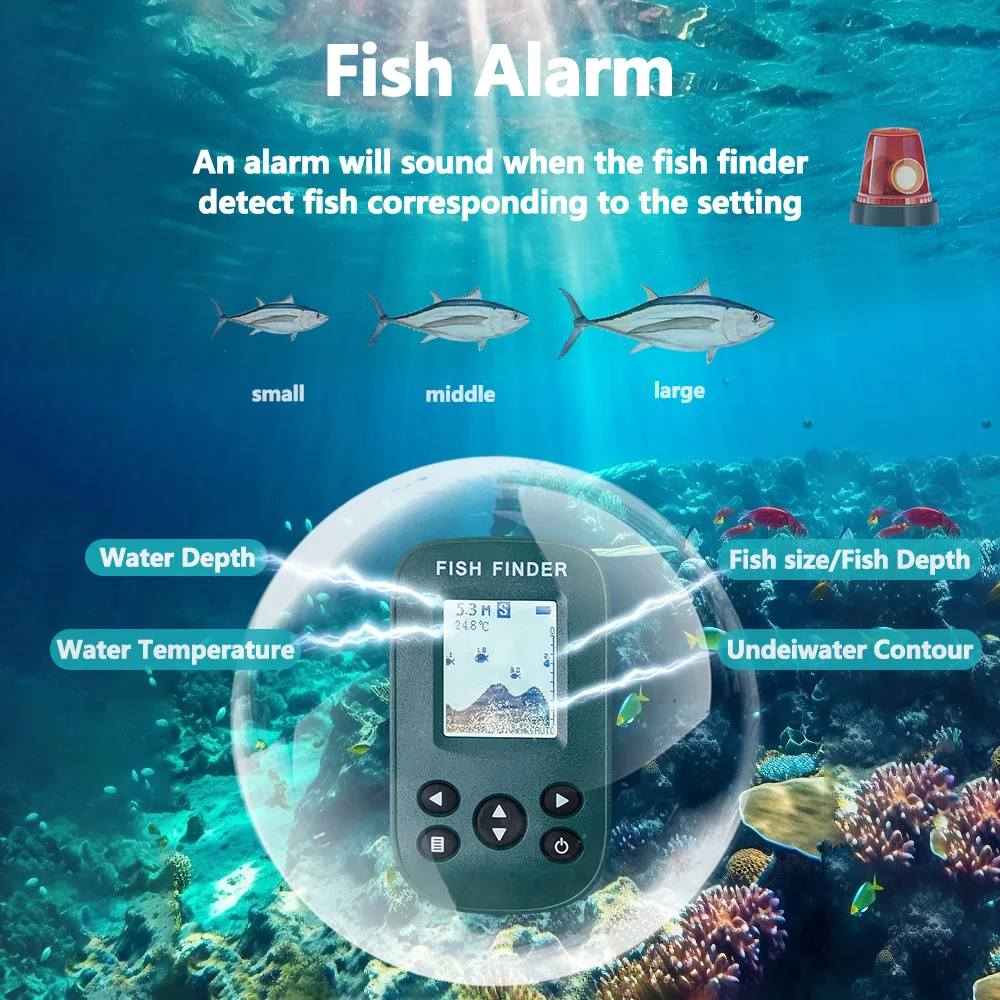 New smart portable Sonar Fish Finders Fishing lure Echo Sounder Fishing Finder Alarm Transducer Lake Sea Fishing(green)