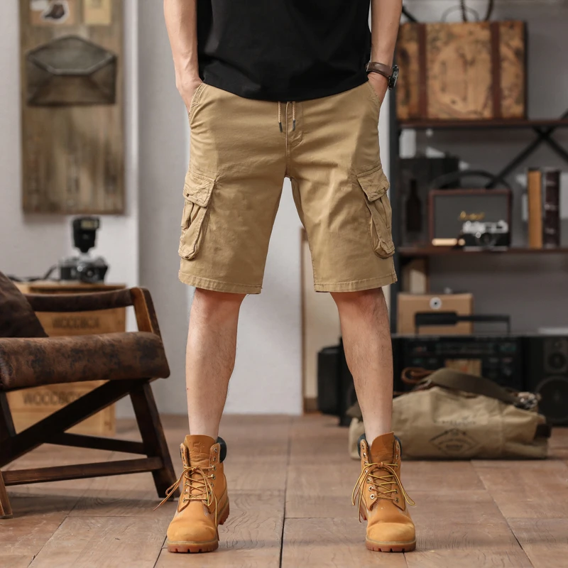 Summer shorts men's American loose fit plus size straight leg sports casual Japanese five quarter pants cargo shorts men