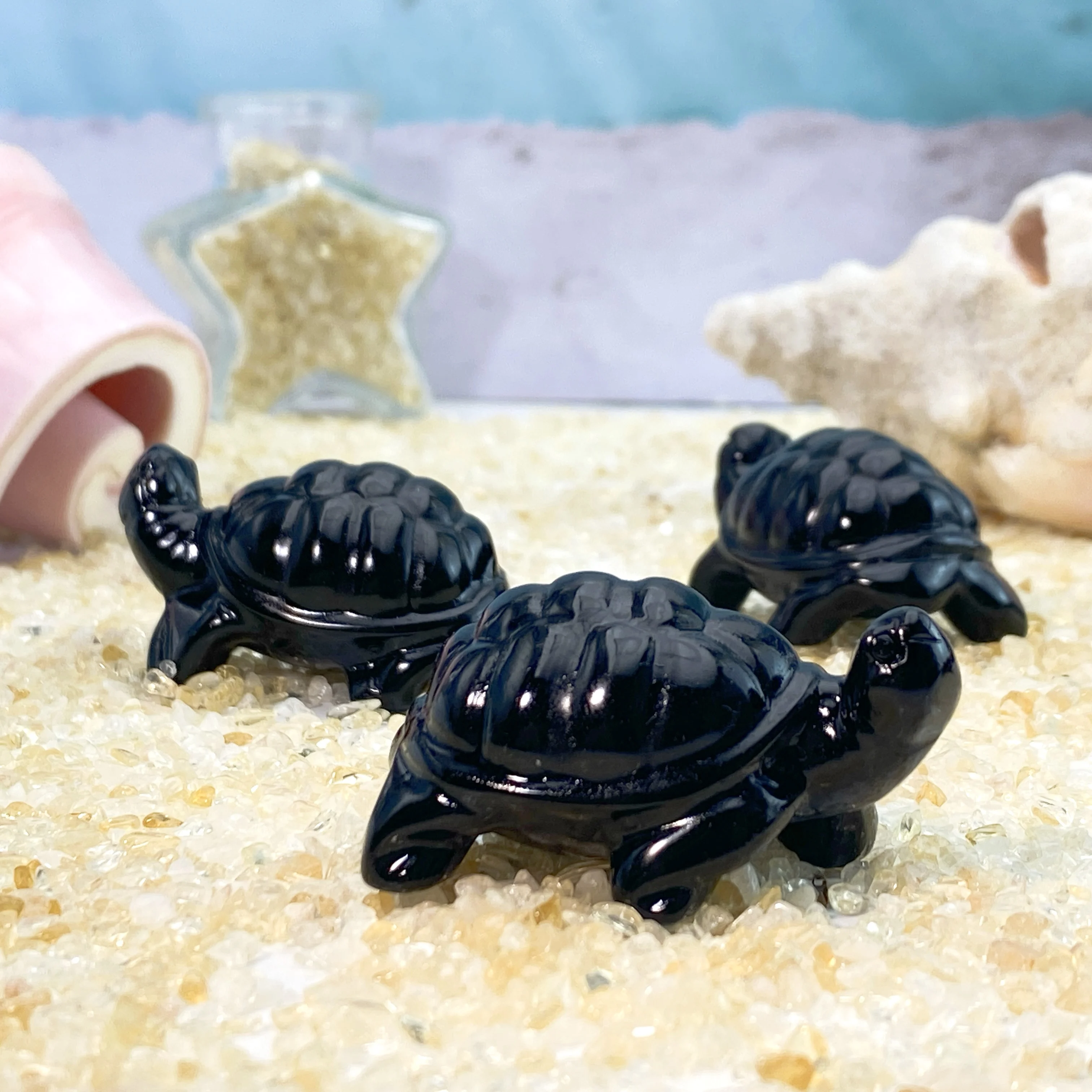 1PC Hand Carved Crystal Turtle Figurine Home Decoration Natural Healing Crystal, Mini Animal Handicraft Feng Shui Ornament