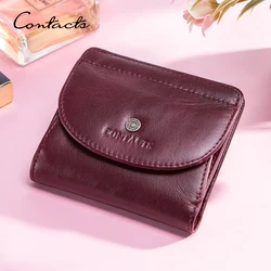 CONTACT'S Echtes Leder Geldbörsen für Frauen Kurze Mode Damen Geldbörsen Handtaschen Weibliche Taschen Kartenhalter Münzgeldbörsen Geldscheinklammer