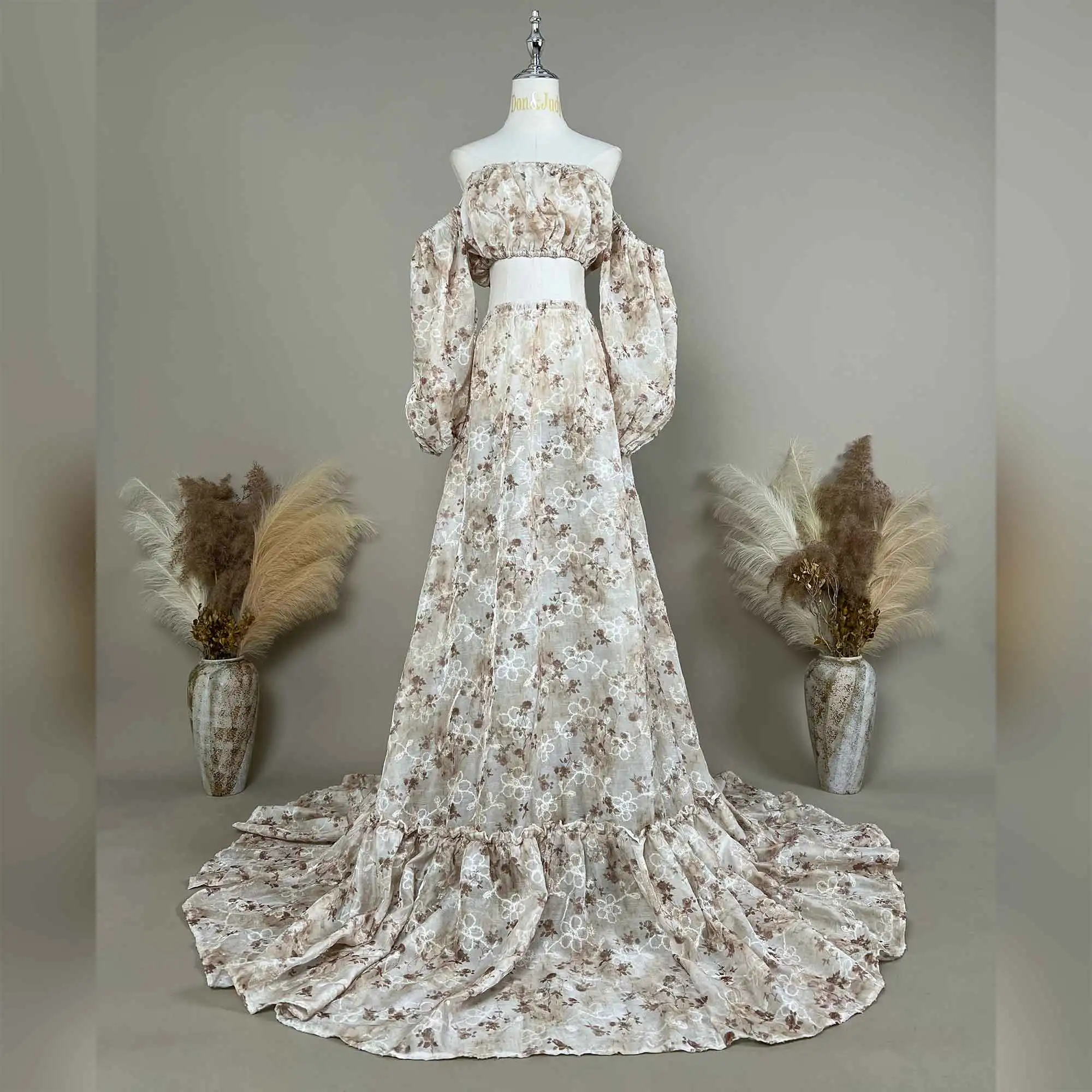 

Комплект из двух предметов Don&Judy: платье без бретелек с цветочной вышивкой металлической нитью для фотосессии беременных, платье для фотосессии беременных