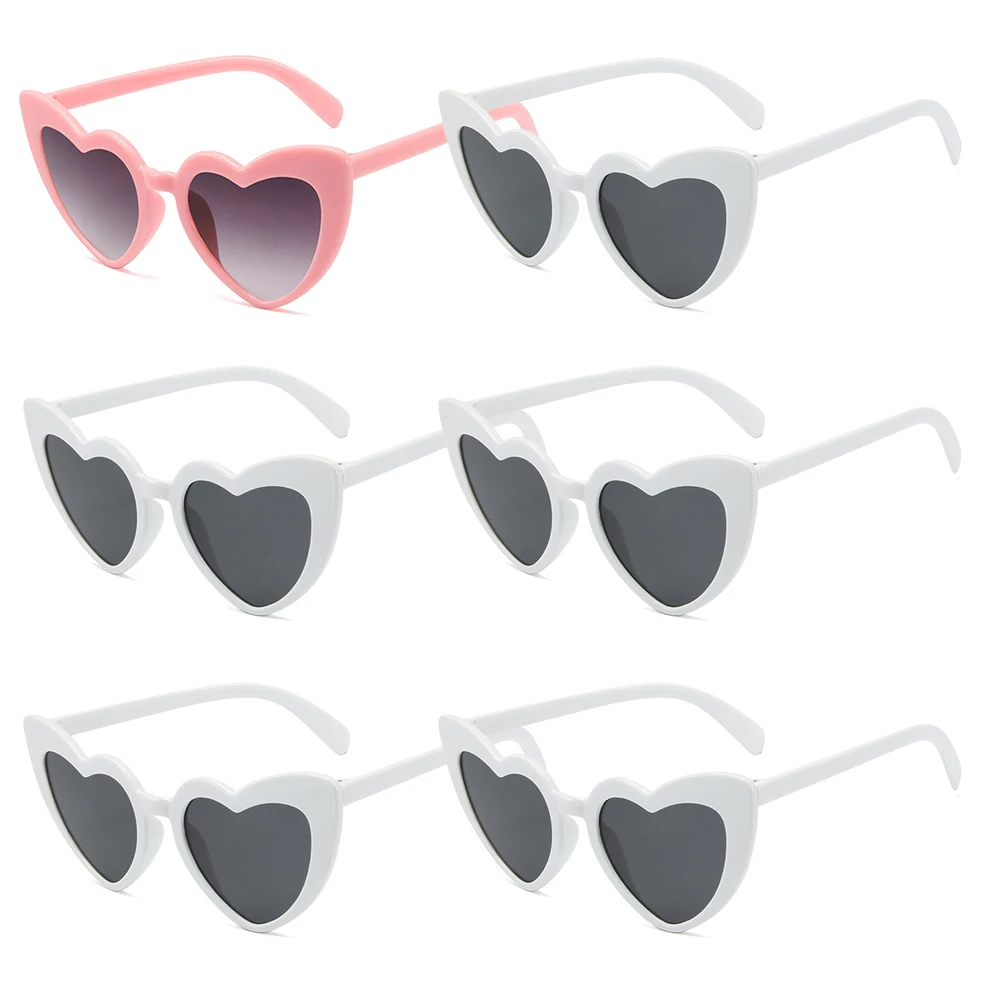 

6pcs Love Shape Sunglasses White Pink Vintage Heart Glasses Girls Summer Beach Holiday Bachelorette Bridal Wedding Party Supply