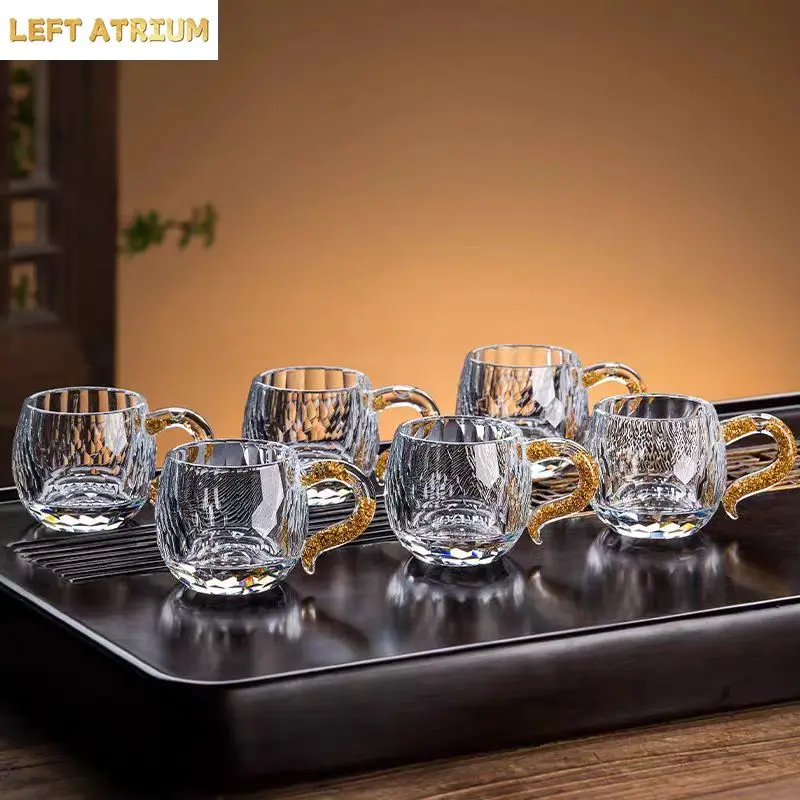 

New grinding handle cup, transparent Jinbo home master cup, high borosilicate glass tea cup, simple
