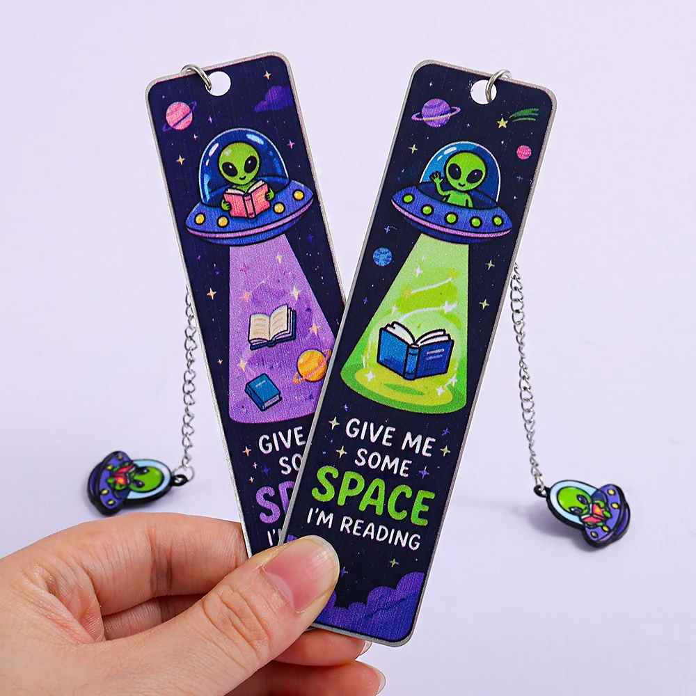 Interesting UFO double-sided alien reading quotes stainless steel bookmark, a gift bookmark for readers and writers,