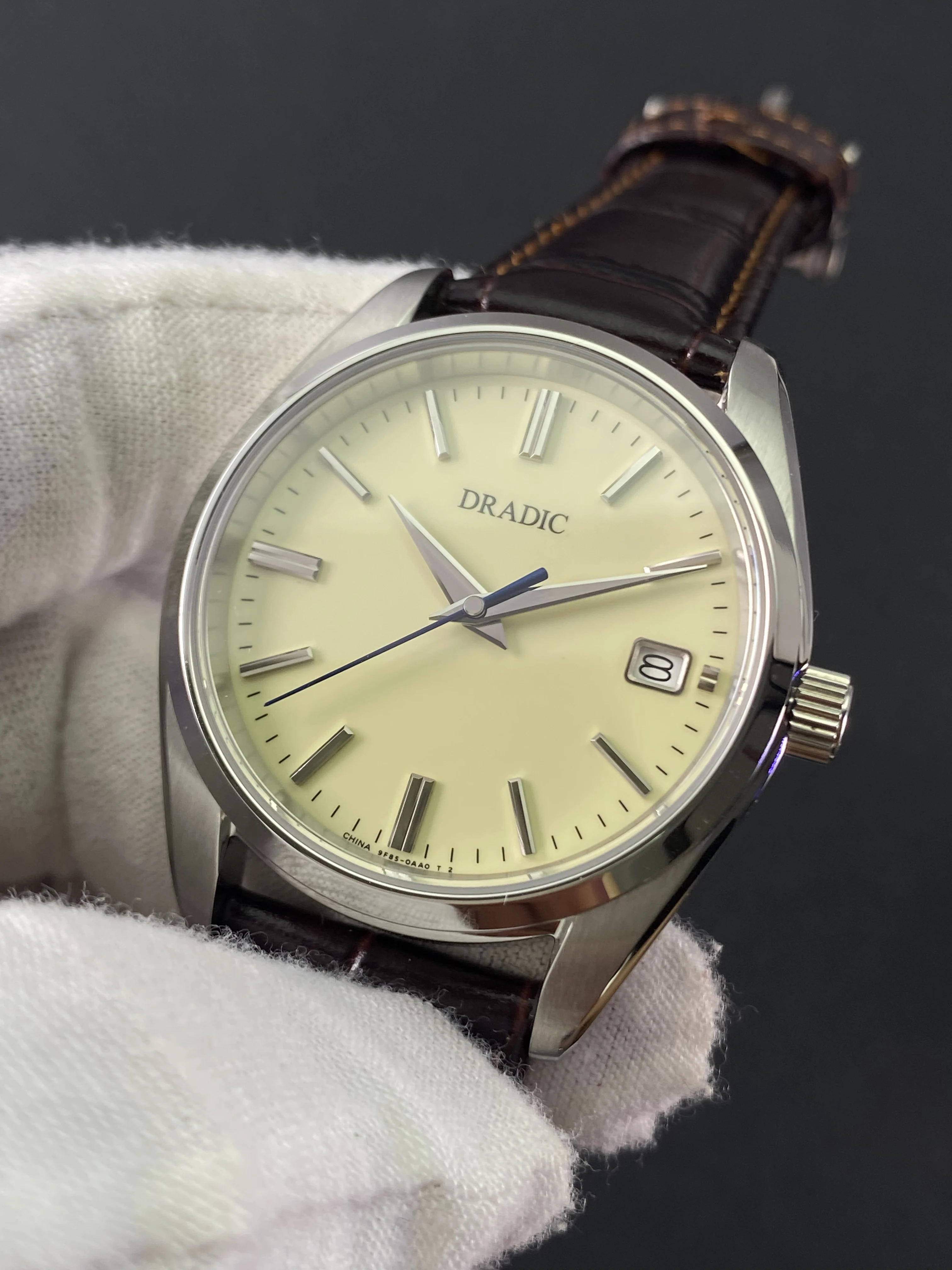 GS quartz retro watch enamel cream dial champagne metal dial scale polished fine hands 5-sided polished waterproof sapphire