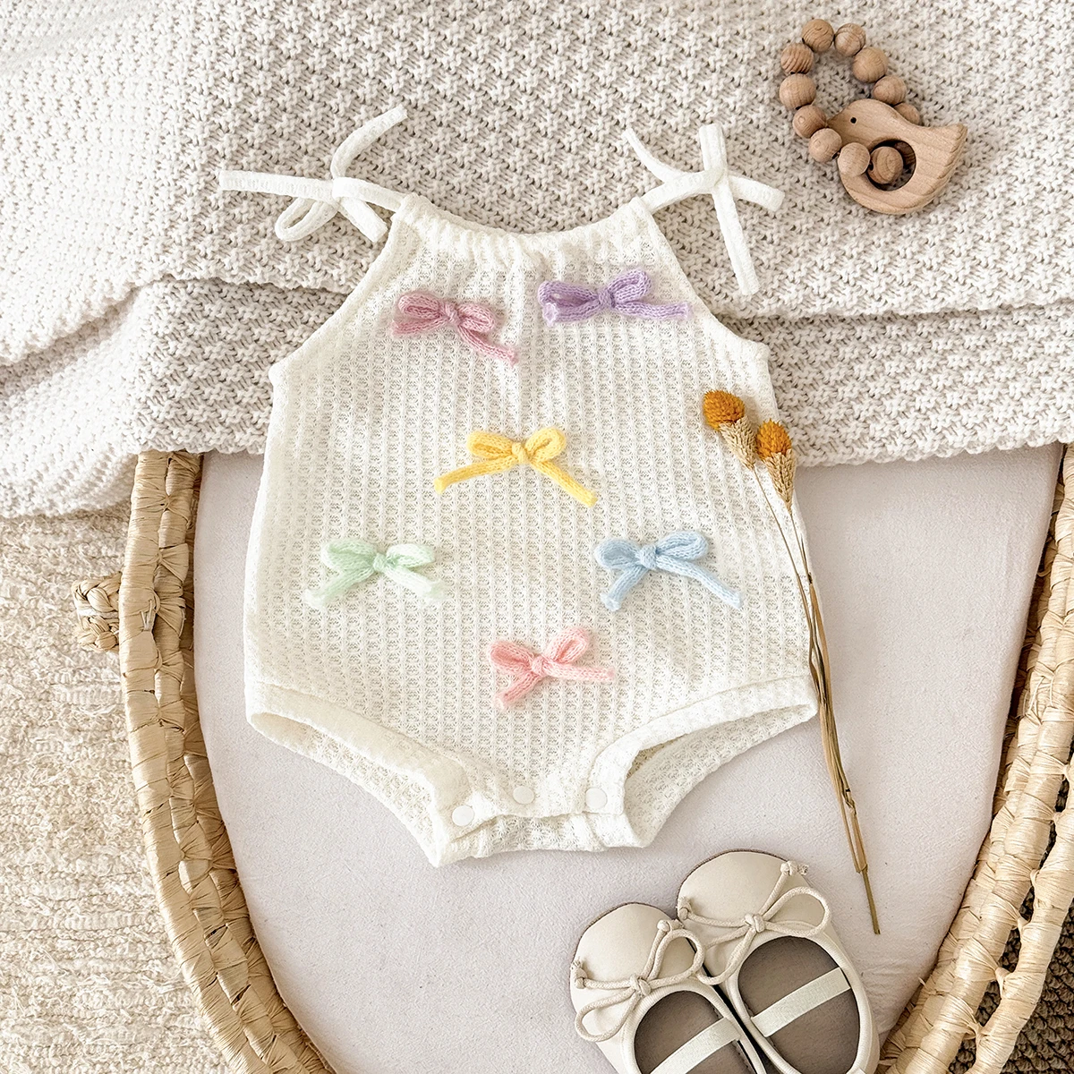 Summer New Rainbow Rope Bright Color Girls Loose Soft Jumpsuit Cute Baby Clothing Romper Suitable for Ages 0-18 Months view 4