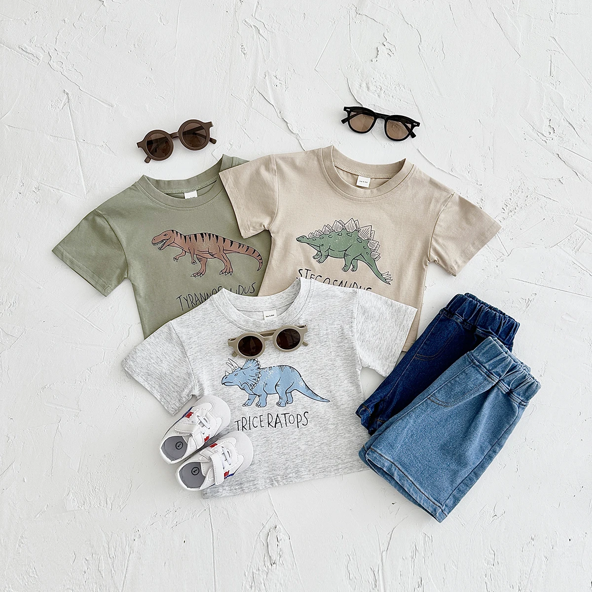 Baby Boy Clothes Set Dinosaur Print Cotton Short Sleeved T-shirt +Denim Shorts Girls Clothes 0-3Years Children Summer Suit