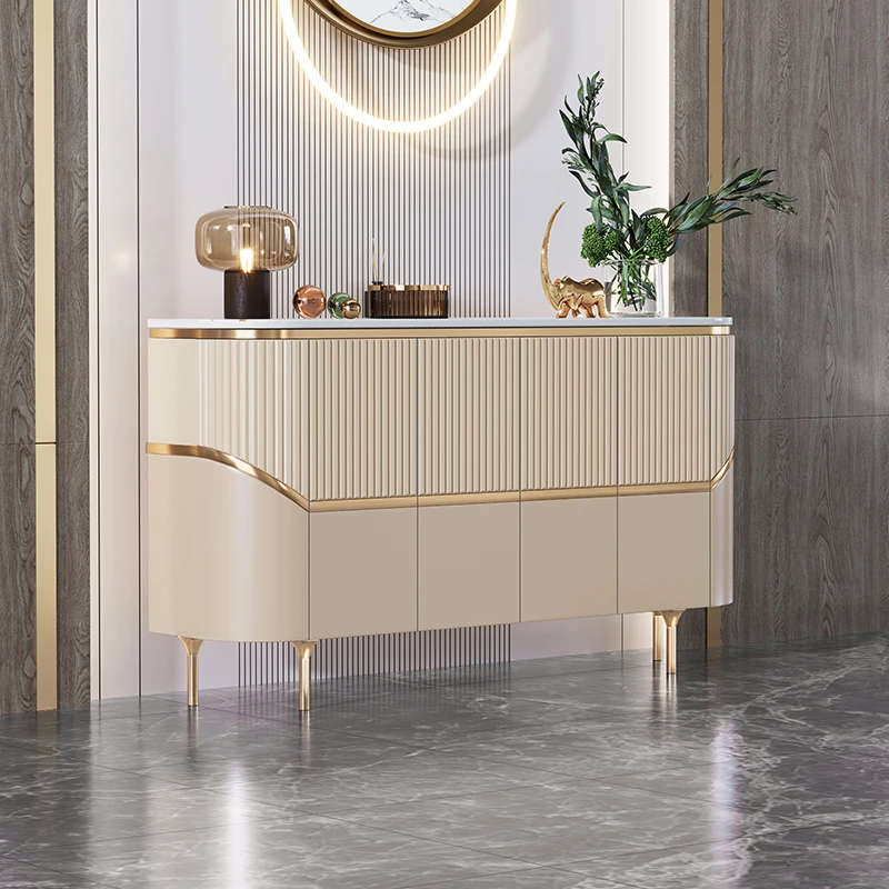 

Modern simple door cabinet light luxury style foyer home decoration locker against the wall semicircular rock slab dining side c