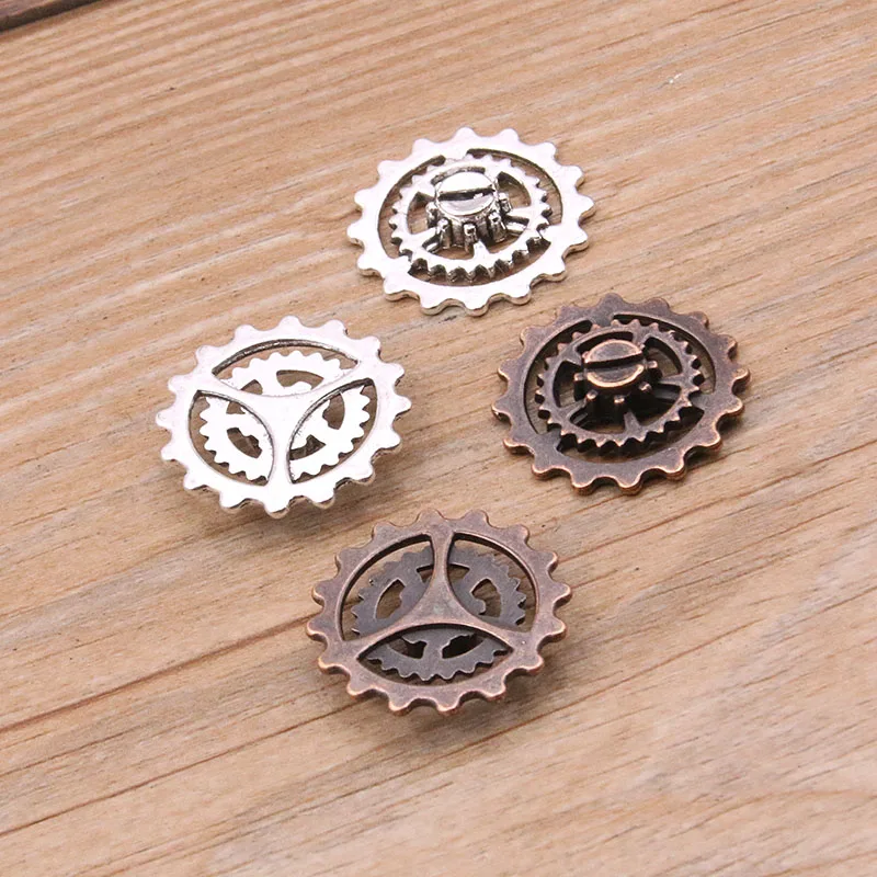 10PCS 22mm 3 Color Vintage Metal Zinc Alloy Steampunk Gear Round Hollow Charms Fit Jewelry Pendant Charms Makings