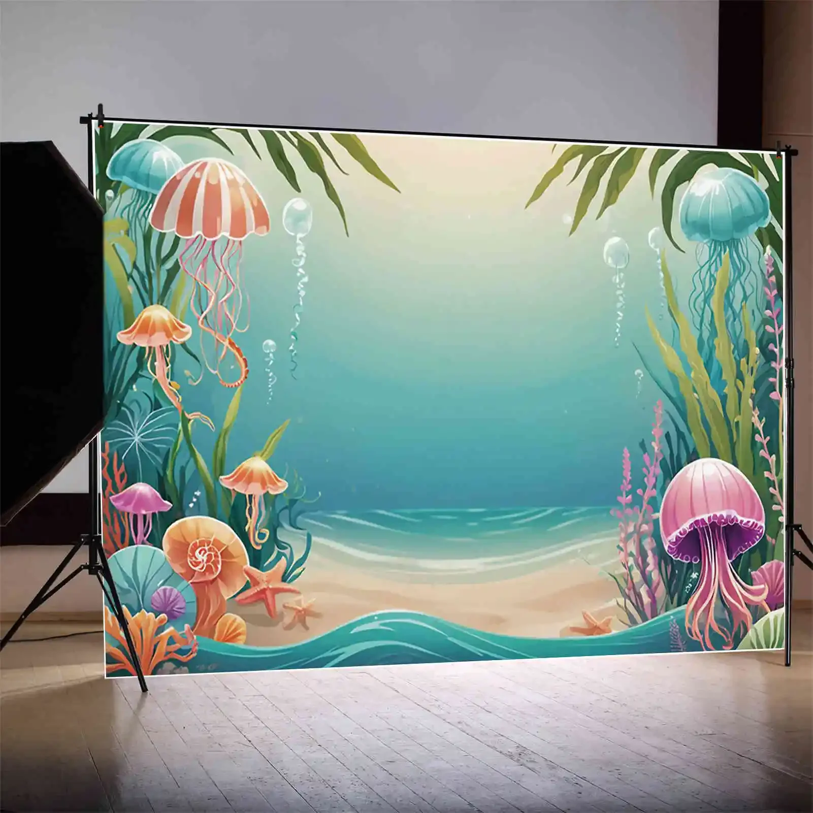 MOON.QG Mermaid Birthday Decoration Background Custom Personalized Children Party Photo Backdrop Studio Photography Accessories