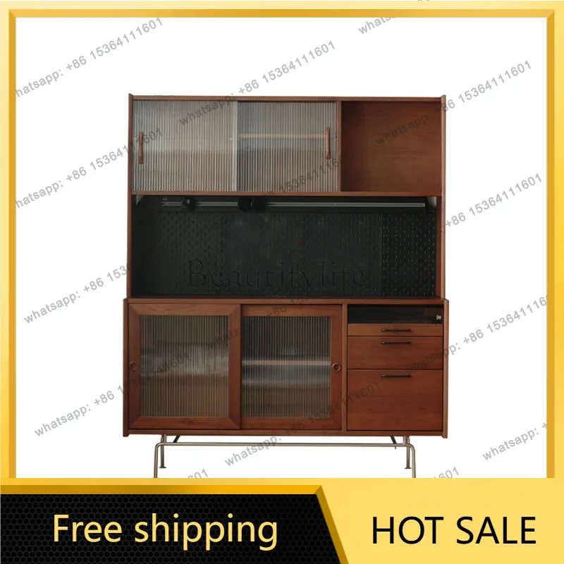 LS Nordic solid wood dining side cabinet retro hole board storage household Japanese integrated wall wine cabinet
