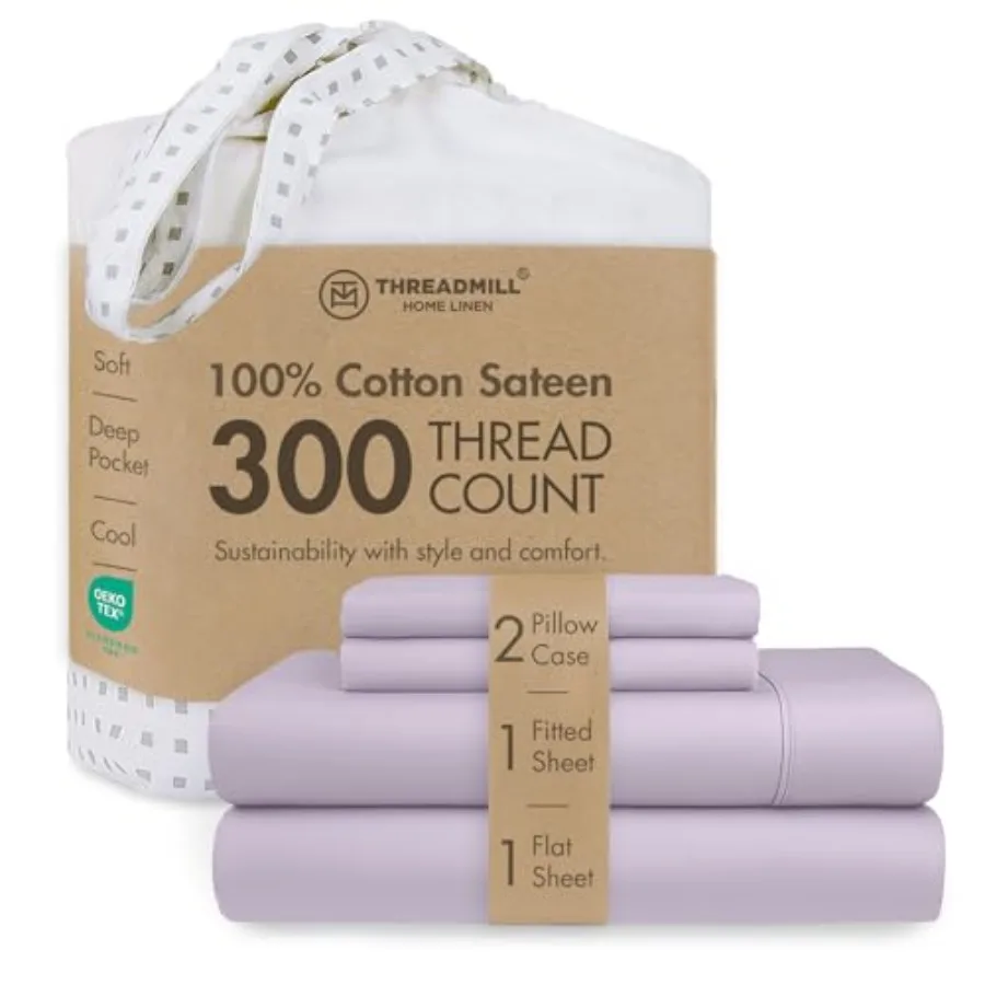 

Cotton Sheet Set 100% Cotton Sheets for Size Bed Sateen Bed Sheets Set with 16" Deep Pocket Soft Breathable 4-Piece Cooling Bed