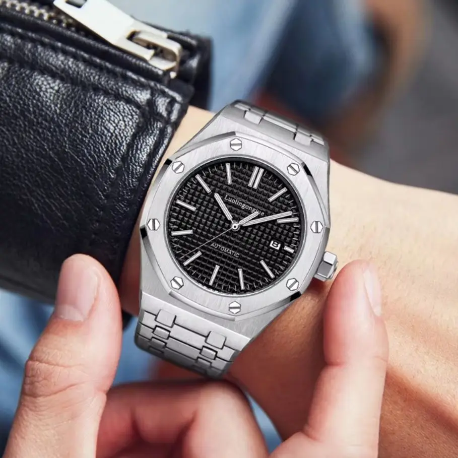 

Мужские механические часы в европейском и американском стиле, высококачественные роскошные деловые повседневные модные персонализированные мужские часы, полностью автоматические механические часы, задняя крышка с прозрачным корпусом, застежка-бабочка, рем