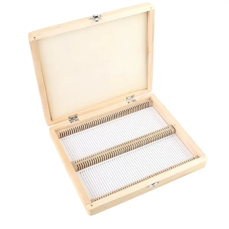 100-Places Digital Microscope Slides Storage Box Biological Wooden Piece Case with Numbered Slots Contents Sheet for Prepared Sl