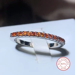 Classic 925 Stamp Slim Women's Ring Full of Small Diamand Orange Cubic Zirconia Stone Wedding Engagement Fine Jewelry Accessory