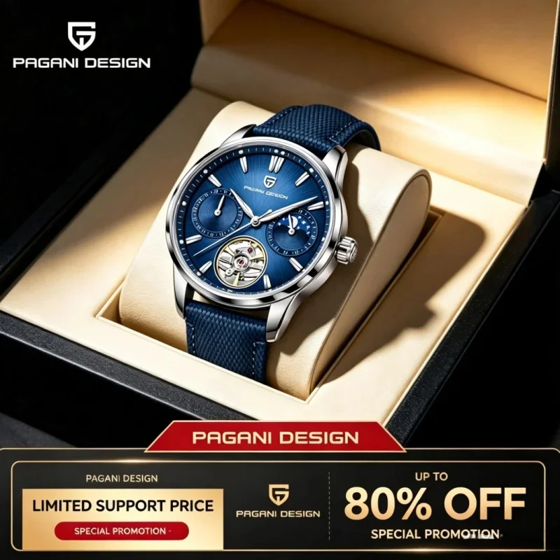 PAGANI DESIGN Men's Mechanical Watch E3255Y 41mm Sapphire Crystal Stainless Steel Waterproof with Calendar Feature