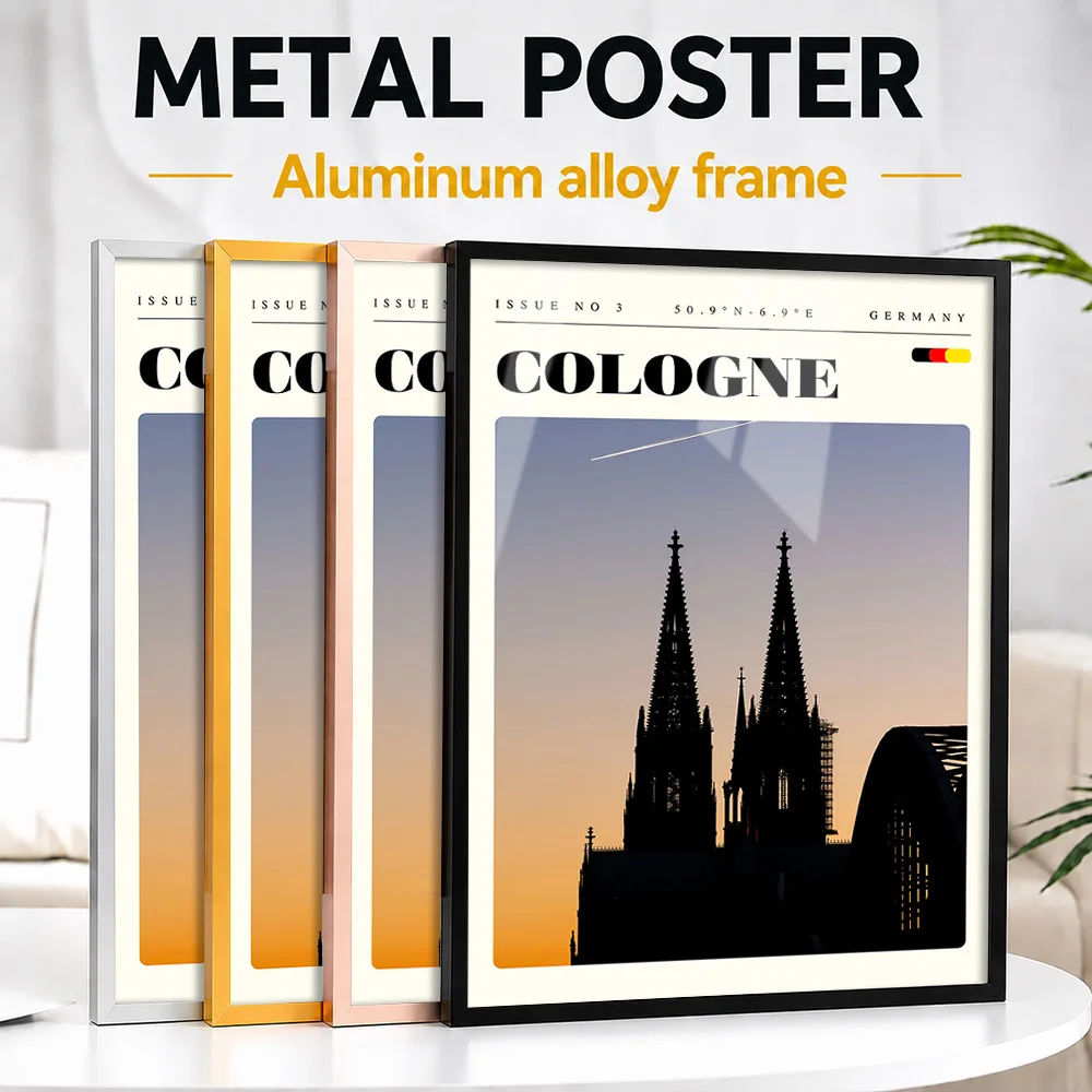 Cologne Germany Cityscape Framed Metal Poster Personalized Scenic Tribute Wall Art Perfect Within Office As Adventure Lovers