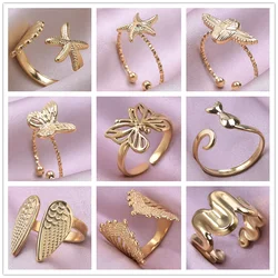 1/2/3pcs Animal Ring Butterfly Cat Wings Shell Open Adjustable Stainless Steel Rings For Women Men Accessories Fashion Jewelry