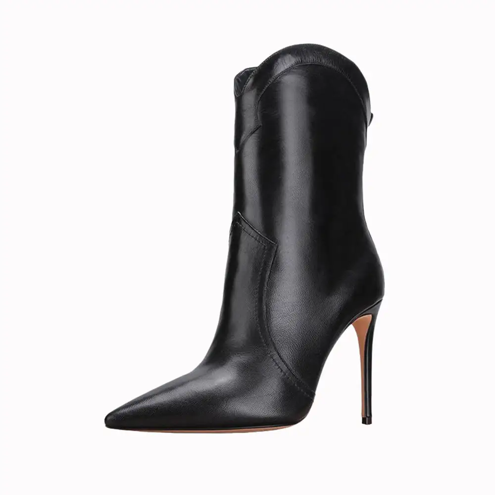 Sexy Pointed Toe High Heel Booties for Women in Bla And Brown Mid-Calf One-Touch Easy Wear Faion Boots with Ultra High St...