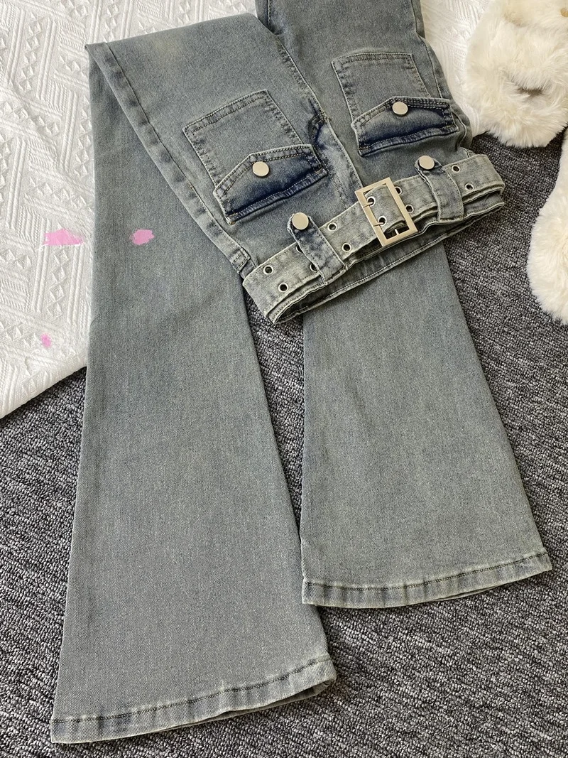 

Стильные ретро-джинсы-клеш с высокой талией для женщин, эластичные, утягивающие, маленькие размеры, весна 2026