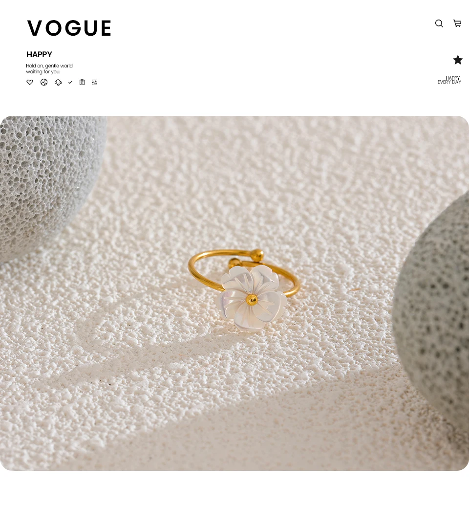 Yhpup Modischer, verstellbarer offener Ring mit natürlicher Muschelblume, süßer Edelstahl, 18 Karat PVD-beschichtet, Sommer- und Alltagsschmuck, Geschenk – Detail 8