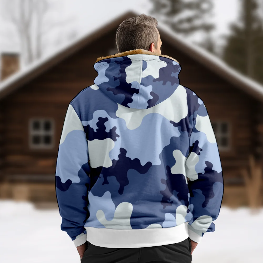 Men's Winter Jackets Coats,Camouflage Casual Blue Color Patchwork Pattern Cotton Clothes Overcoat Portable CASUAL