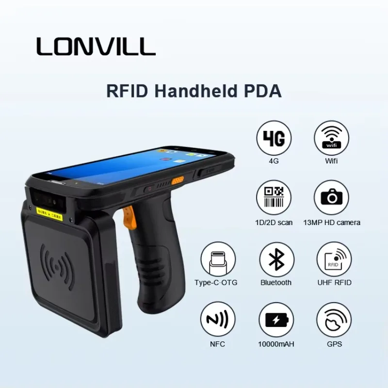 Leitor RFID de longo alcance OEM Android 12 portátil 5G 2D scanner de código de barras UHF RFID PDA robusto industrial