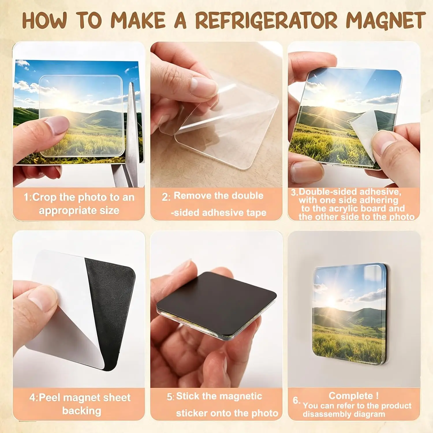 5~30Set DIY Fridge Magnet Craft Set Square Clear Acrylic Magnetic Set with Adhesive DIY Family Gifts Home Kitchen Decoration