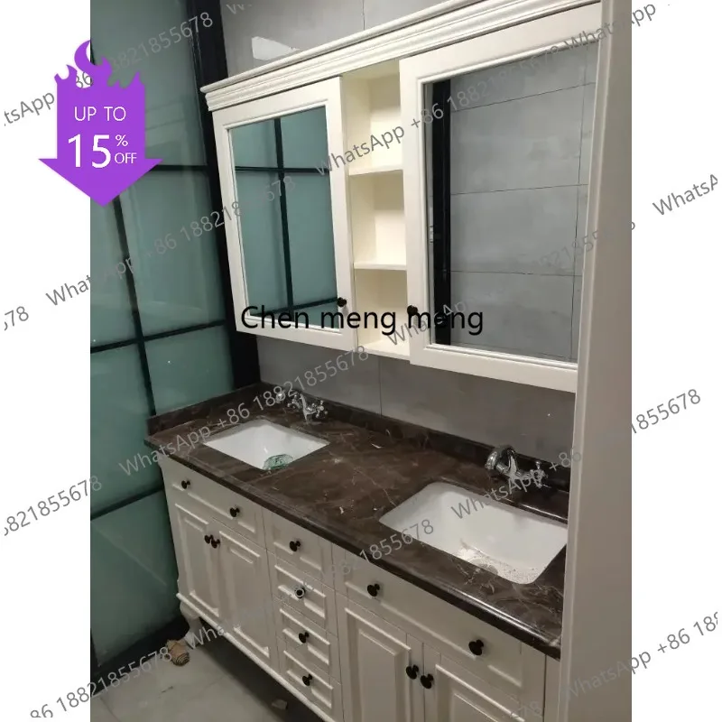 

F07 Bathroom Cabinet European-Style Rubber Wood Floor-To-Ceiling Washbasin Pool Double Basin Solid Wood Washstand Bathroom Cabin