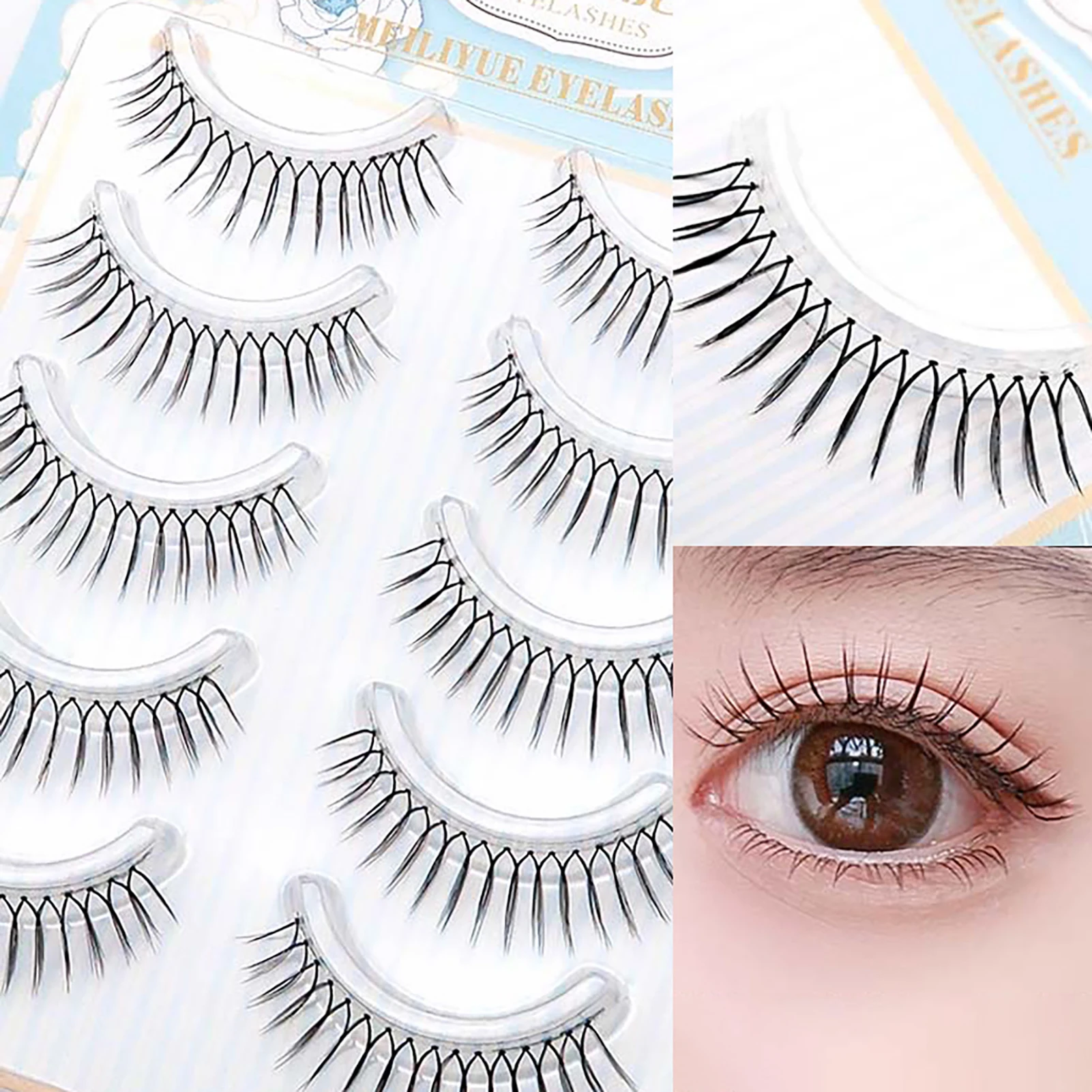 رموش صناعية على الطراز الكوري شريط كامل رموش على شكل حرف U شريط شفاف مظهر طبيعي رقيق حجم طويل 9-11.5 مللي متر رموش يومية