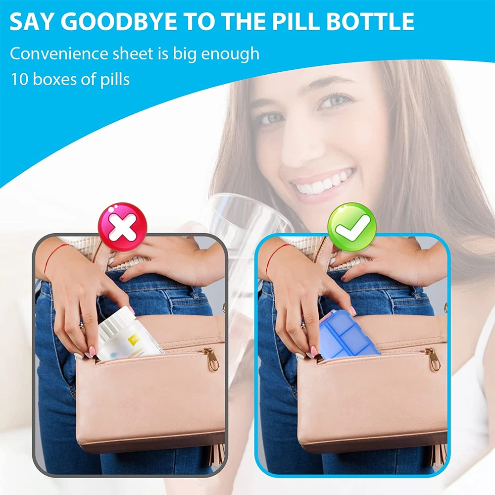 1Pcs Pill Case Portable Small Weekly Travel Pill Organizer Portable Pocket Pill Box Dispenser for Purse Vitamin Fish Oil