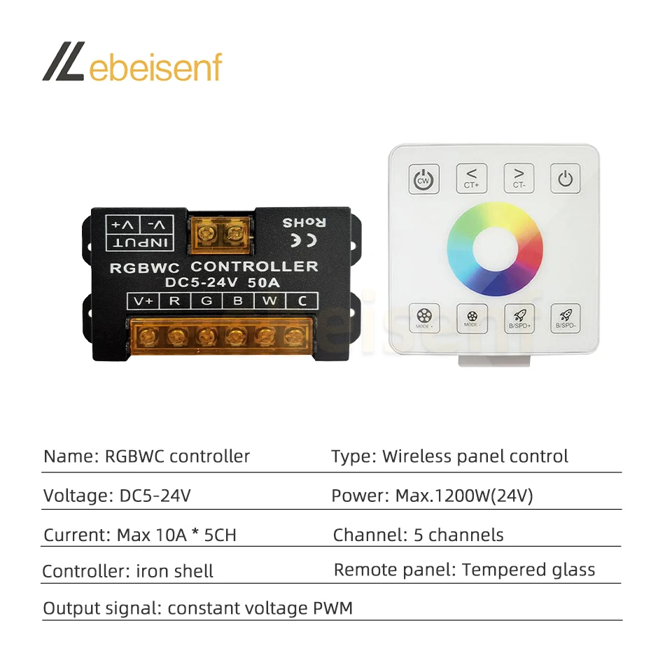 Kontroler RGBWC DC 5V 12V 24V 50A RF zdalny ściemniacz 86-typowy Panel do 5050 2835 LED COB 5CH moduł lampy paski światła