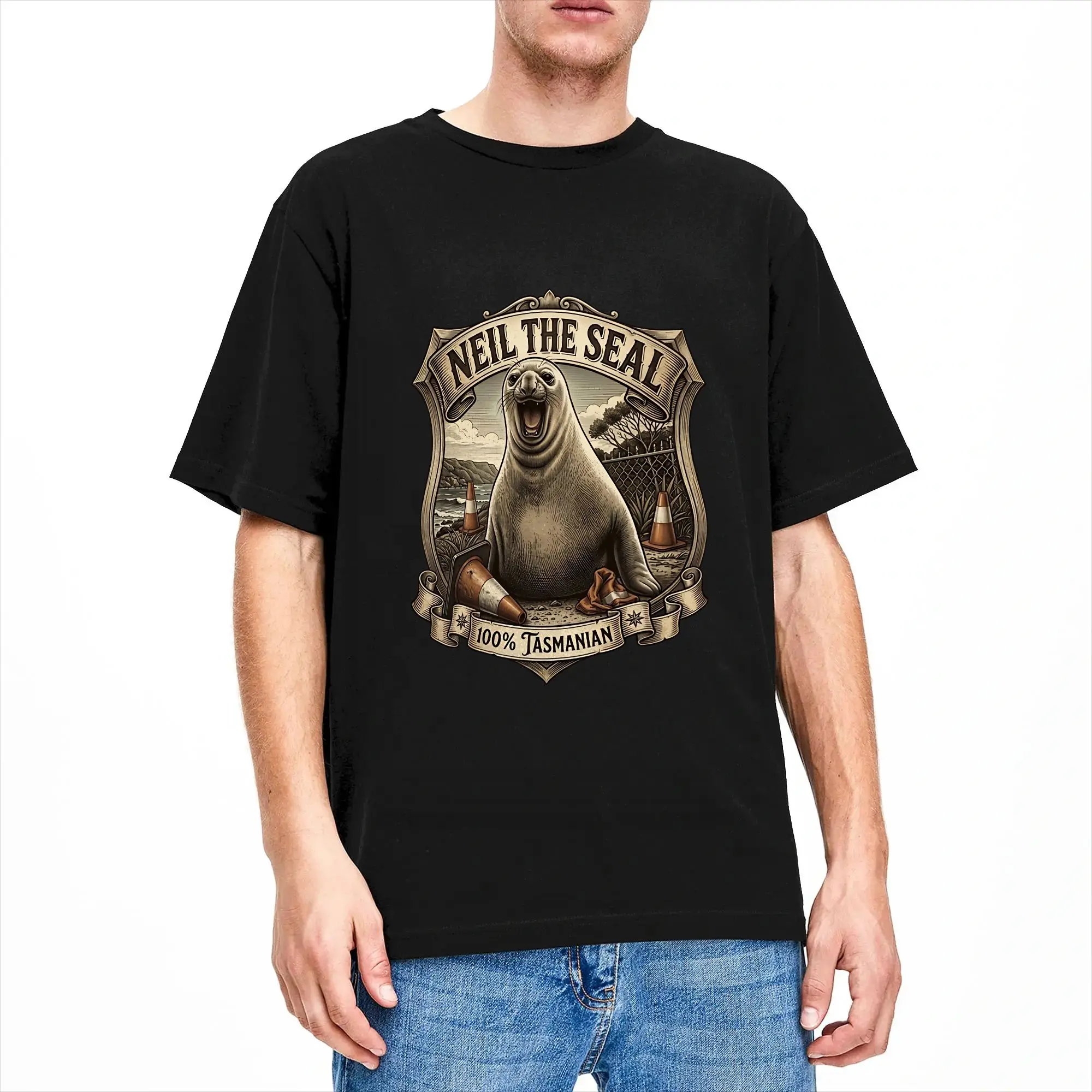 Vintage T Shirt Summer Neil the Seal  Hip Hop T Shirts  Cotton Tshirt for Men Y2K Classic Short Sleeve Top Tees