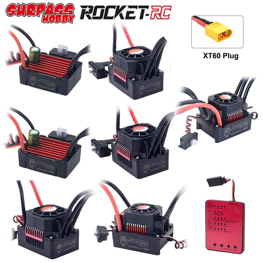 

SURPASS HOBBY Waterproof ESC 25A 35A 45A 60A 80A 120A 150A Speed Controller XT60 Plug for Brushless Motor 1/8 1/10 1/14 RC Car