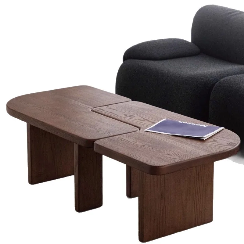 

Black simple pine living room irregular coffee table solid wood designer special-shaped home creative tea table
