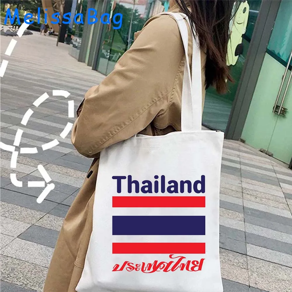 BANGKOK PHUKET Thailand Flag GRAPHIC Wat Arun Temple of Dawn Gift Women Canvas Shoulder Tote Bag Harajuku Shopper Cotton Handbag