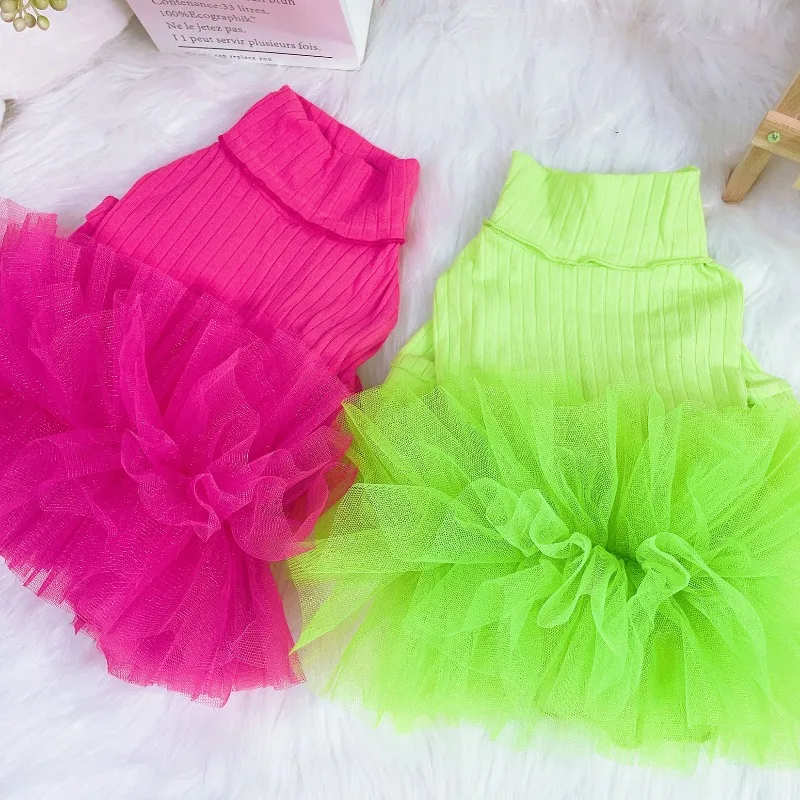 Dog Clothes Spring and Autumn Bottoming Shirt Tutu Skirt Puppies Cat