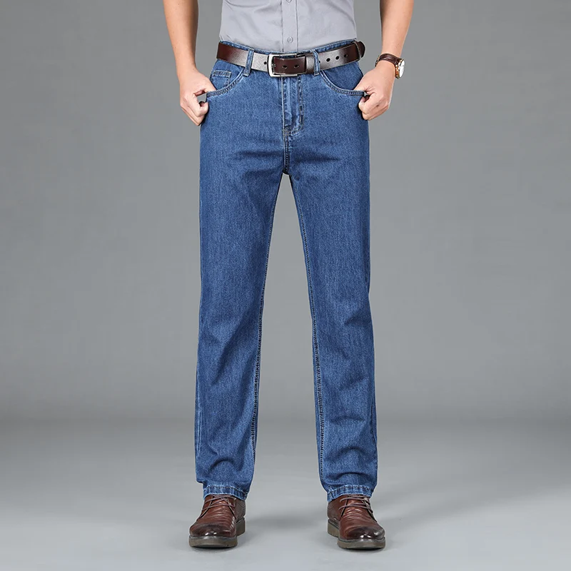 Jeans casual diário masculino, calça de negócios, simples, clássico, de meia idade e idoso, combina com tudo, qualidade de alto nível, verão