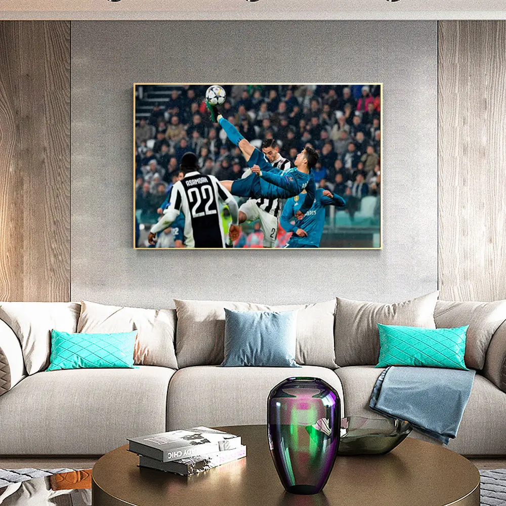 Modern Football Match Wall Art Posters and Prints Ronaldo Upside Down Golden Hook Canvas Pictures For Living Room Home Decor