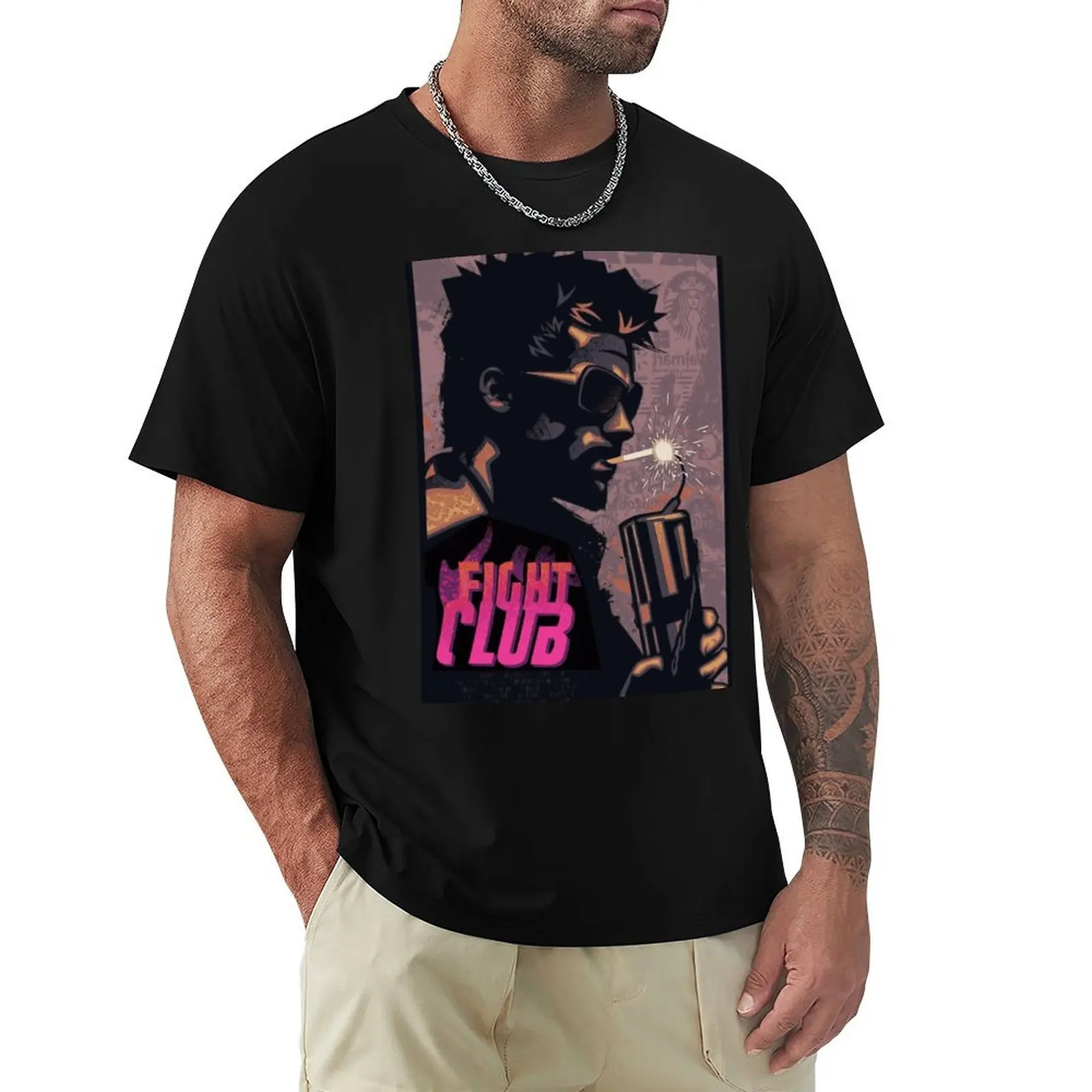 Fight Club Tyler Durden Smoking a Dynamite T-Shirt Stain Resistant Casual Tee