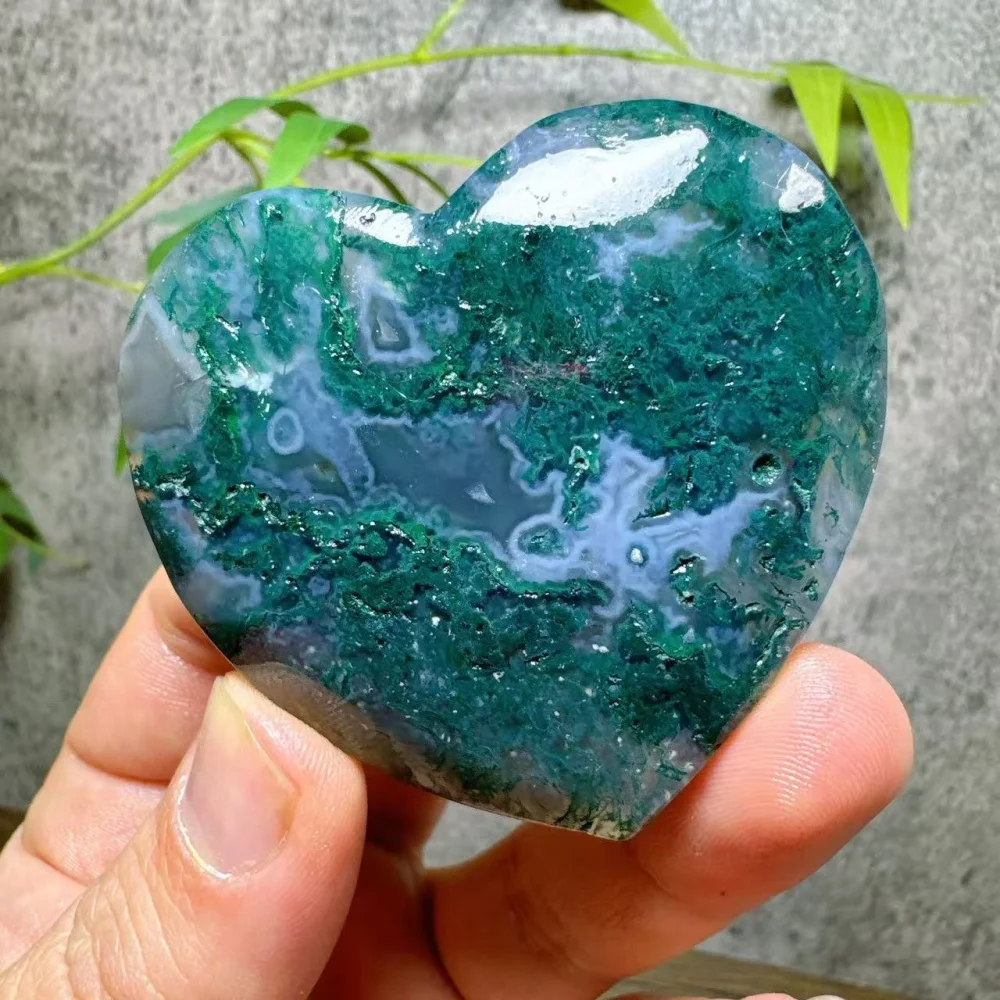 Moss Agate Heart Natural Crystal Home Decoration Room decor Lucky Auspicious Quartz Stone Garden Healing Energy Love Gifts