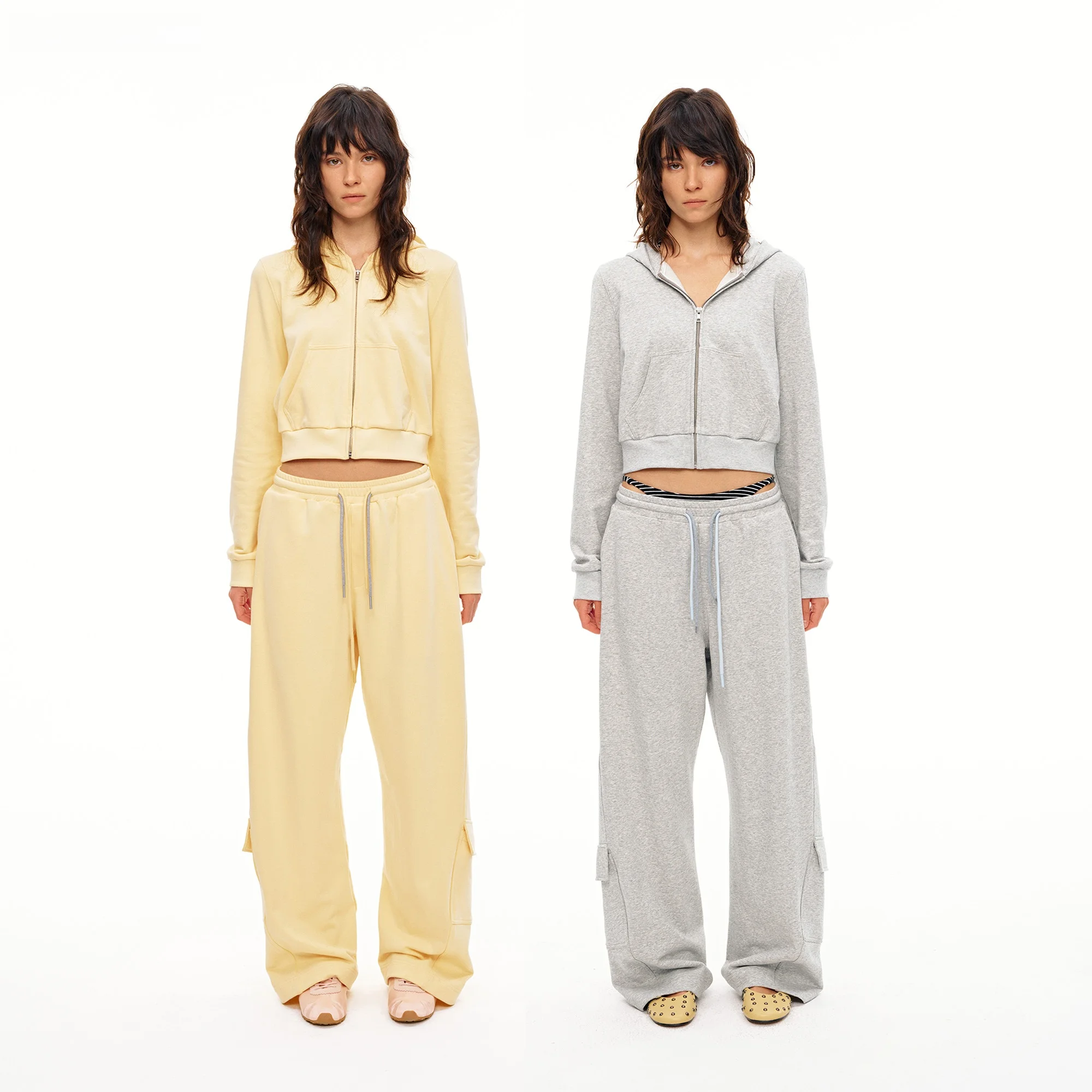 

AHNKANK Spring New ort Hoodie Sport Suit Waist in Pull Chain ket Wide Leg Pants Cotton Blend Zipper Closure Casual Wear