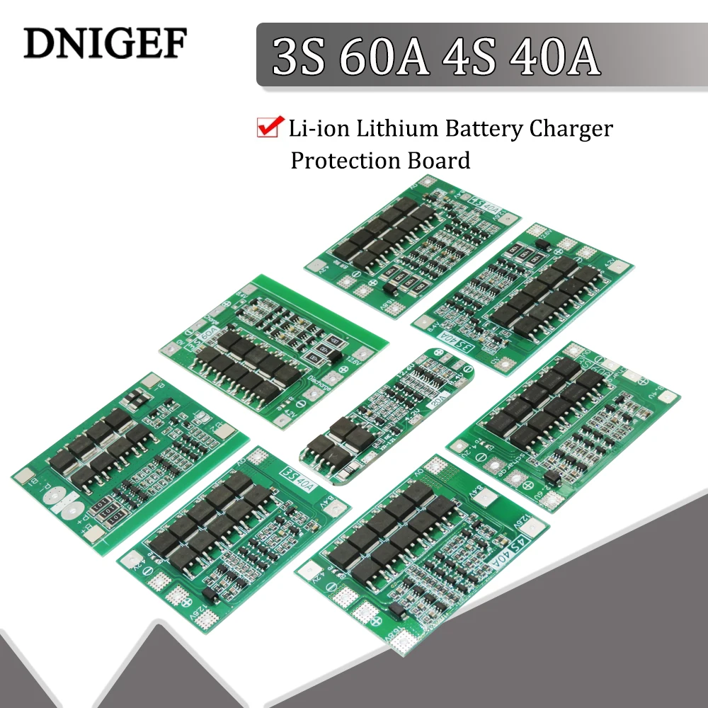 DNIGEF 3S 60A 4S 40A Li-ion Lithium Battery Charger Protection Board 18650 BMS 11.1V 12.6V/14.8V 16.8V Enhance/Balance