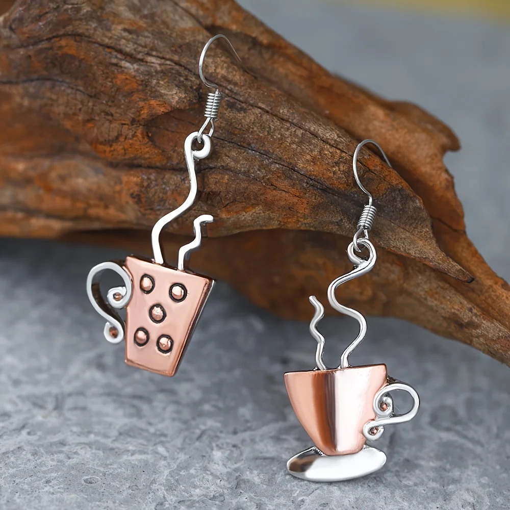 1 paio, orecchini retrò bicolore con tazza di caffè, orecchini per la decorazione quotidiana delle donne