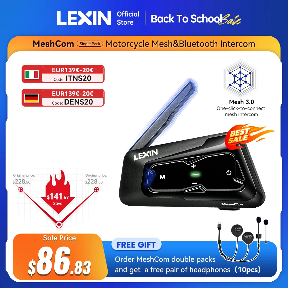 LEXIN-MeshCom Motorrad MESH- und Bluetooth-Headset-Gegensprechanlage, mit Mesh-Kommunikationssystem, parallele Audio-Gegensprechanlage, 24 Fahrer