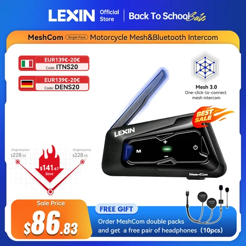 LEXIN-MeshCom Bluetooth Headset, Motocicleta Intercom, Mesh Sistema De Comunicação, Paralelo De Áudio Intercom,24 Riders