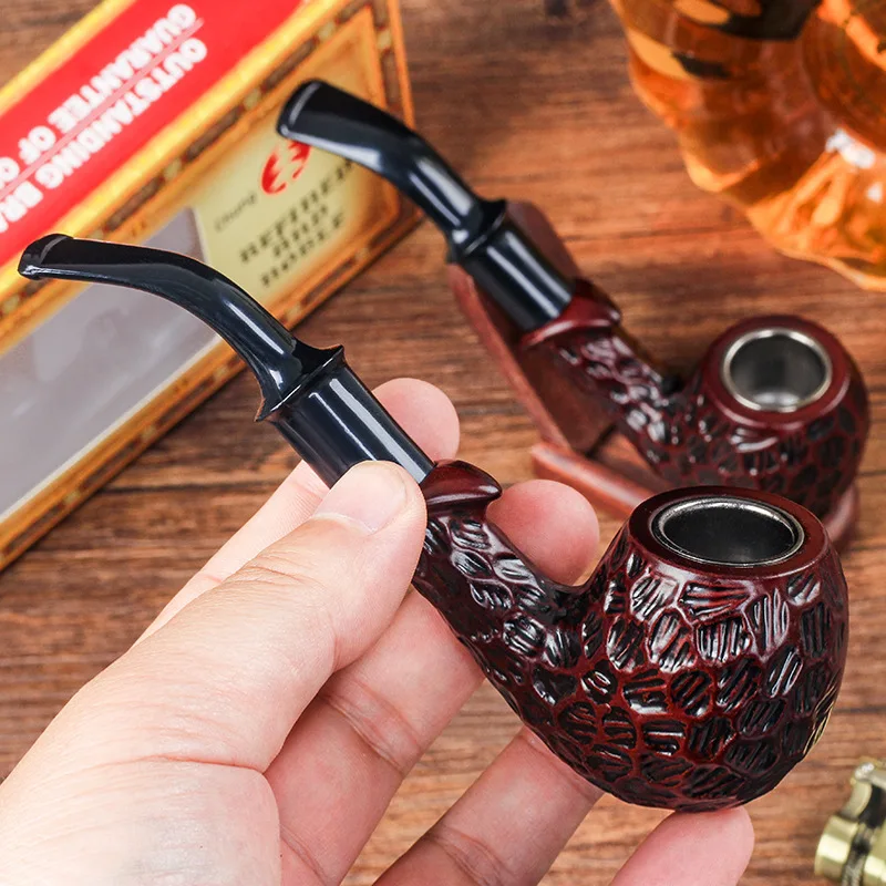 Creative Bakelite Resin Phenolic Portable Pipe, Old-Fashioned Imitation Solid Wood Pipe, Smoking Tobacco Pipes, Cigarette Gift