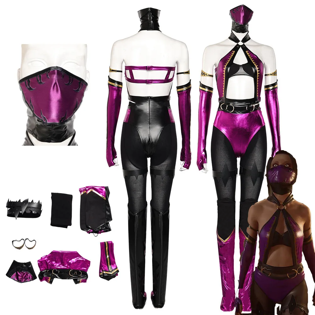 ชุดคอสเพลย์ผู้หญิงเกม Mortal cos Kombat mileena ชุดจั๊มสูทผู้หญิง Baju karnaval ฮาโลวีน